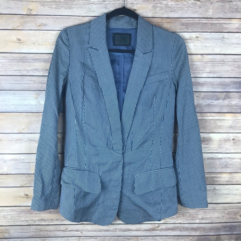Richard Chai Love Blazer Womens 2 Blue Stripe Boyfriend Collar Lined Pockets